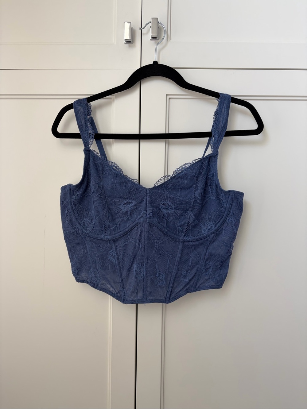 Lace Bustier Crop Top - Dusty Blue